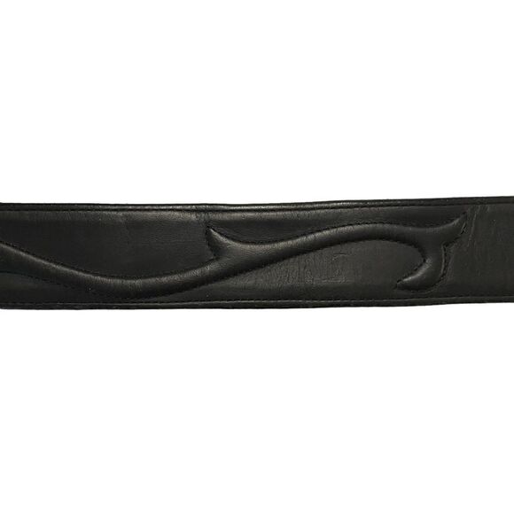 Vintage Brighton Black Leather Embossed Western Belt - Picture 5 of 6